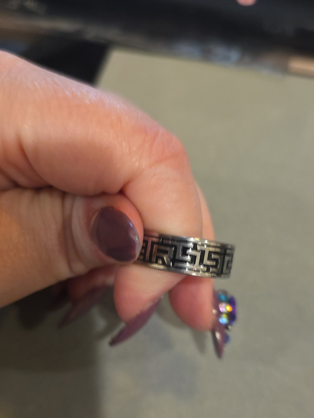 Sterling Silver Greek Key Pattern Band Ring - Silver